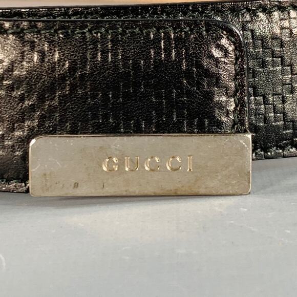 GUCCI Size 38 Black Silver Embossed Geometric Leather Belt - Picture 3 of 9